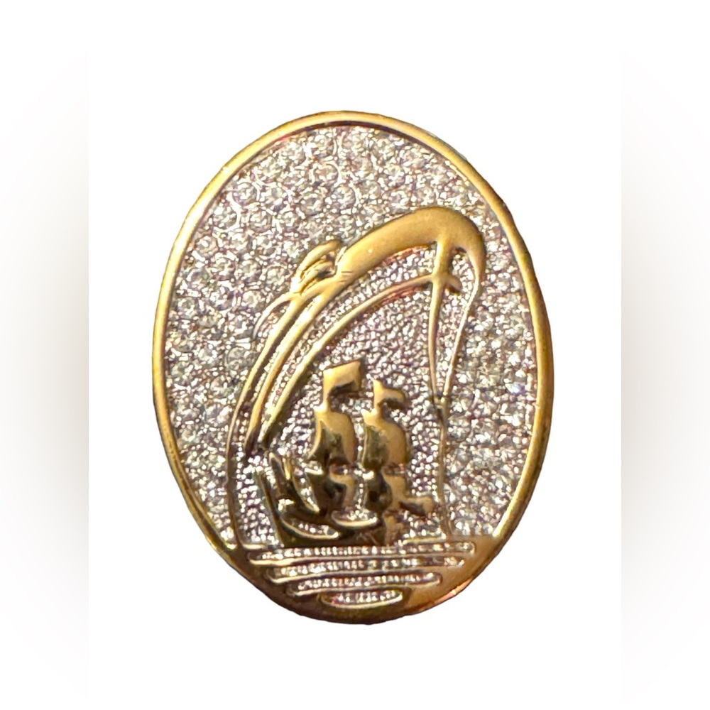 Vintage Holland America gold Cruise Ship Brooch Swarovski Crystals Lapel